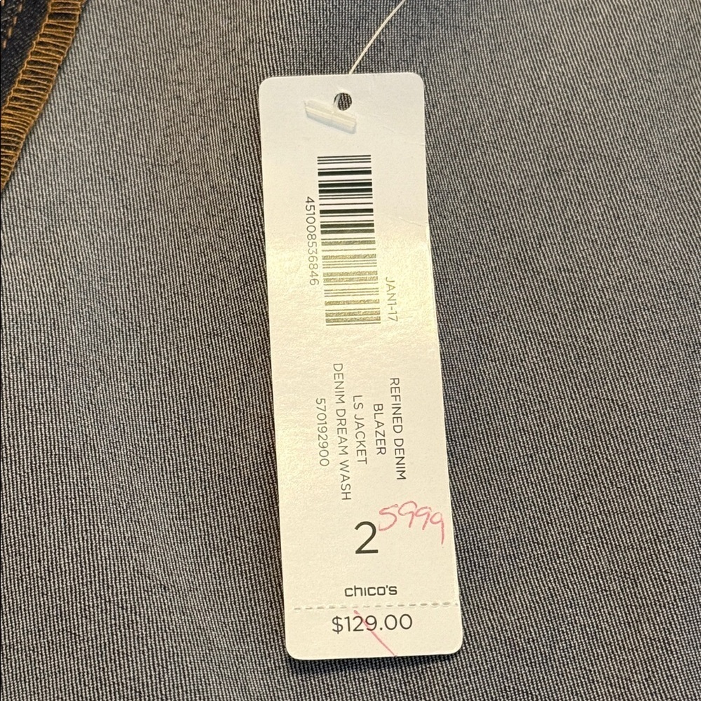 NWT Chico's Denim Blazer in Navy Cedar Rinse Long Sleeve Button Front Size Large - Picture 12 of 13